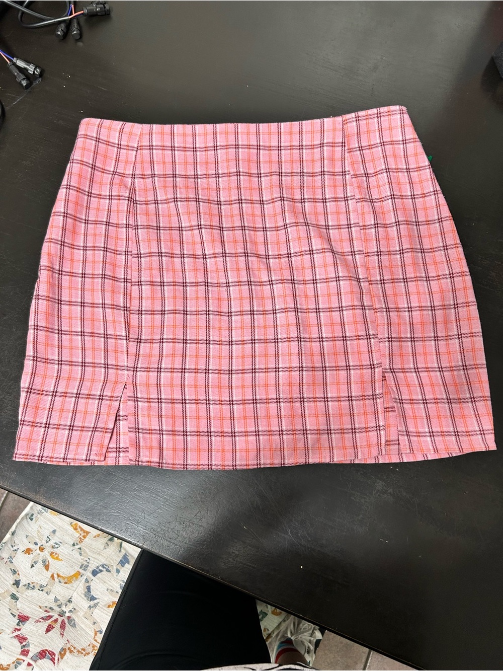 SHEIN Pink Plaid Mini Skirt with Twin Front Slits